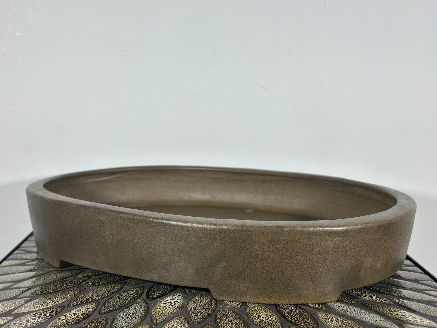 Preowned Japanese Tokoname Oval Bonsai Pot with Stamps - 16.25” By 11.5