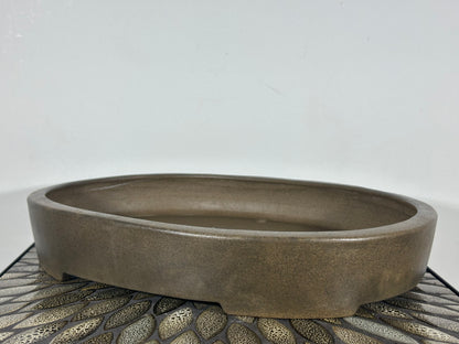 Preowned Japanese Tokoname Oval Bonsai Pot with Stamps - 16.25” By 11.5