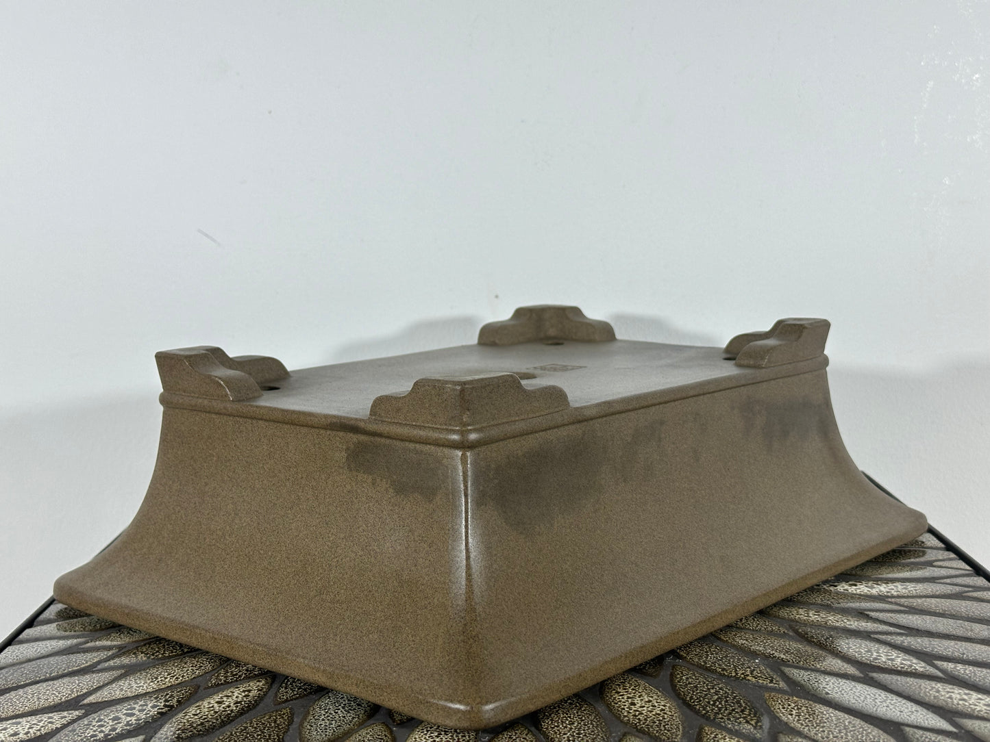 Preowned Japanese Tokoname Deep Rectangular Bonsai Pot has Keizan - 13” By 9.75”