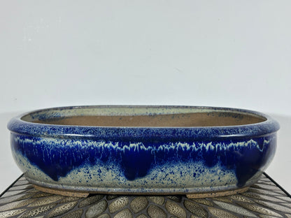 Preowned Japanese Tokoname Oval Bonsai Pot Syuhou - 16.75” By 12.5”