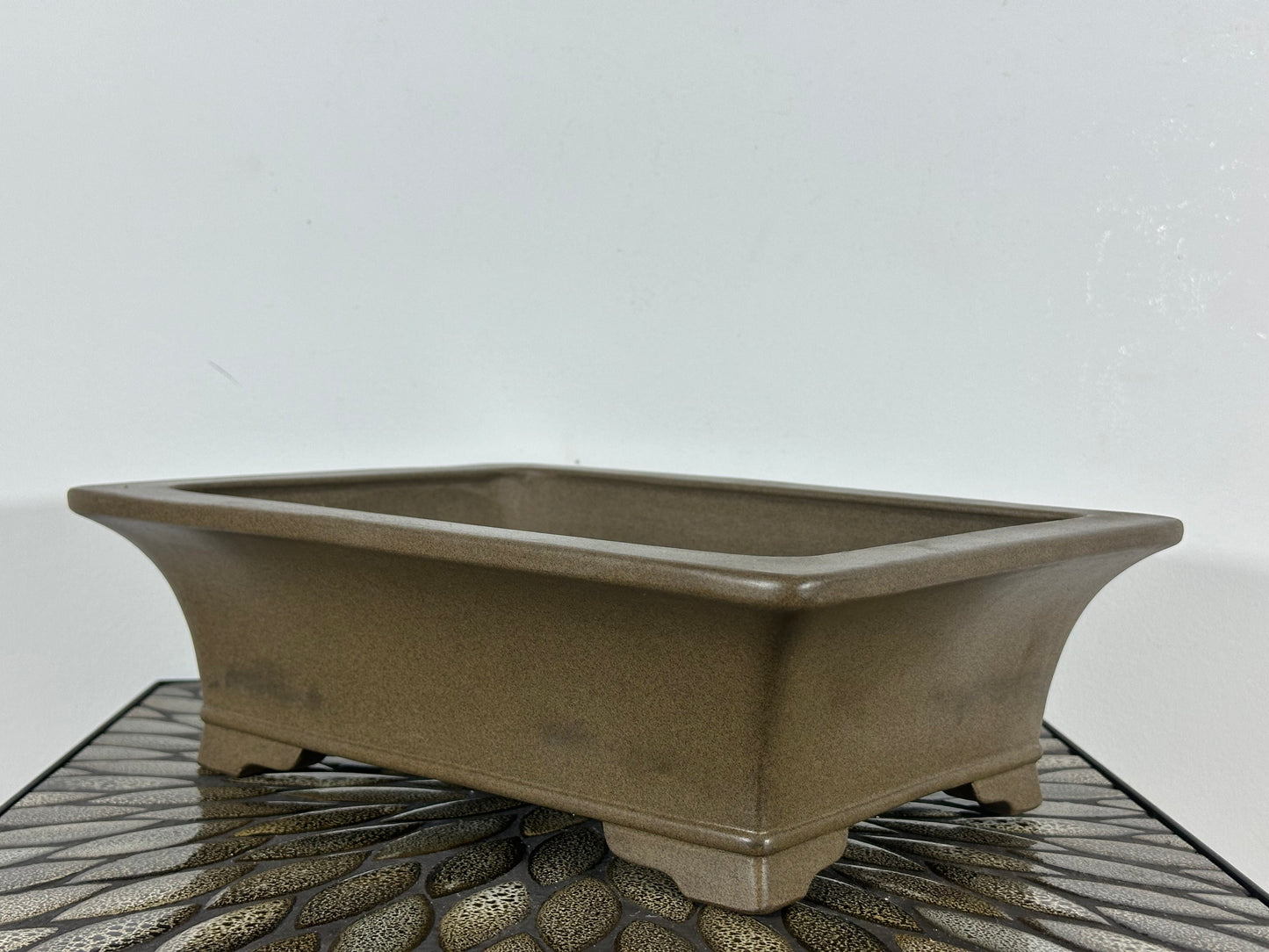 Preowned Japanese Tokoname Deep Rectangular Bonsai Pot has Keizan - 13” By 9.75”