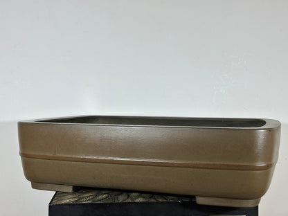 Preowned Japanese Tokoname Rectangular Bonsai Pot has Eiraku - 22.25” By 16.5”