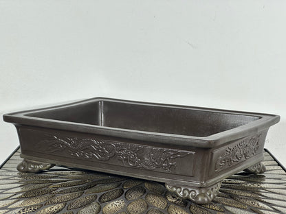 Preowned Japanese Tokoname Rectangular Bonsai Pot with Stamps - 12.5” By 9”