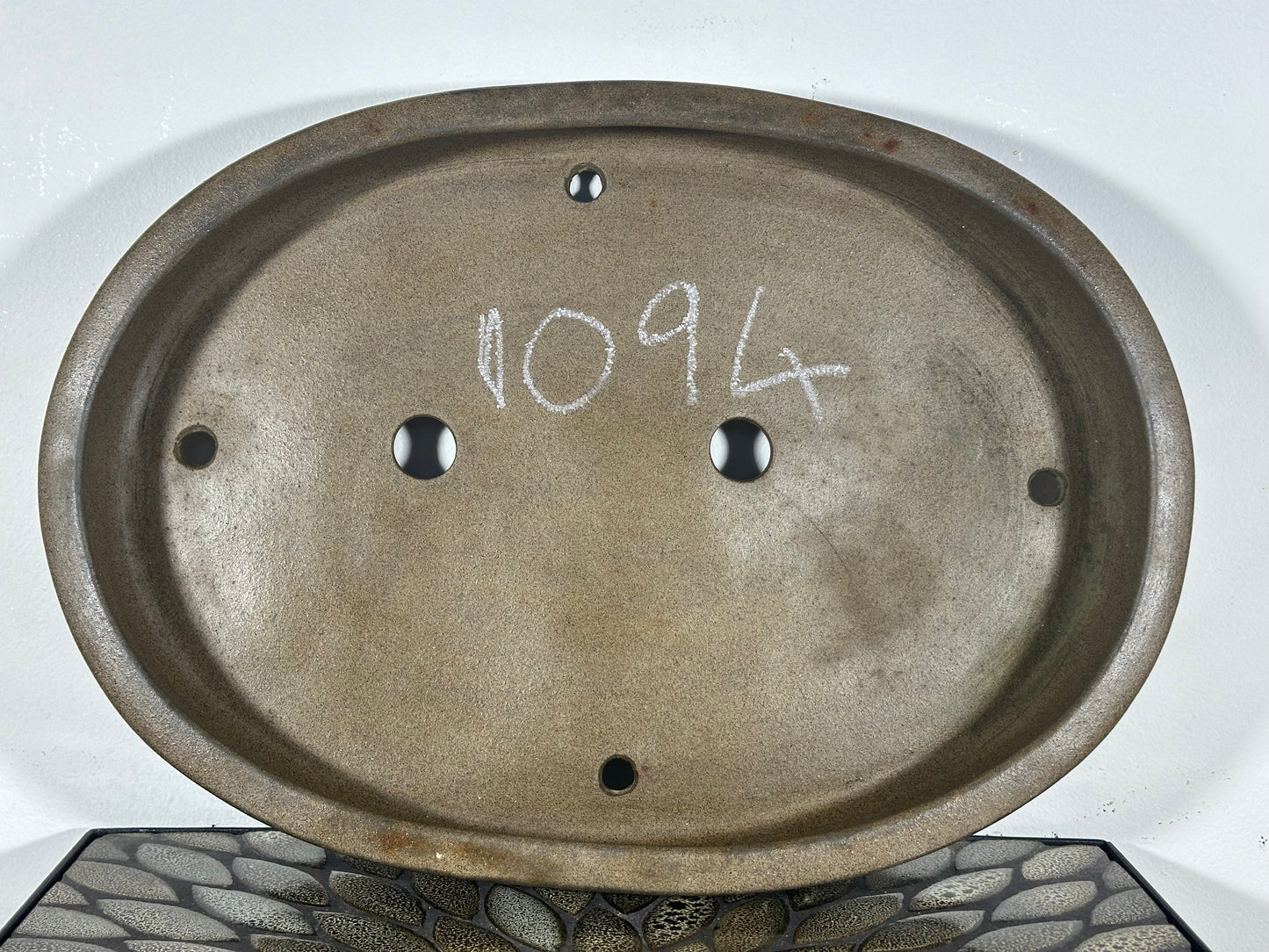 Preowned Japanese Tokoname Oval Bonsai Pot with Stamps - 16.25” By 11.5