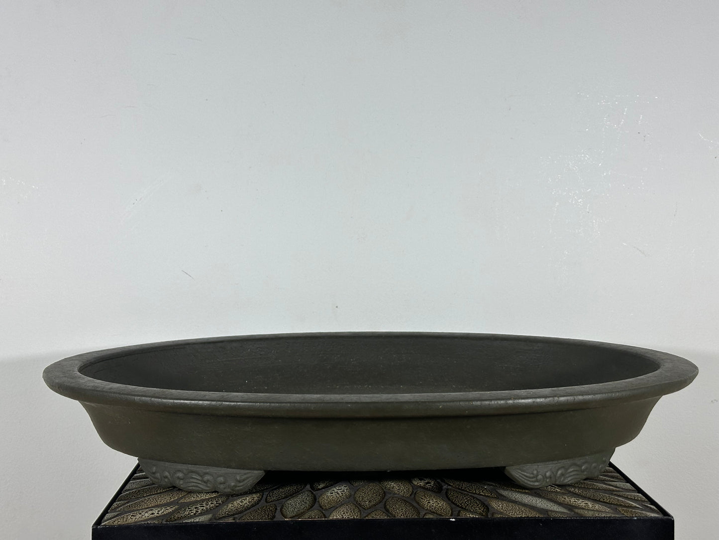 Preowned Japanese Tokoname Oval Shallow Bonsai Pot Senkouen - 22.25" By 15.75"