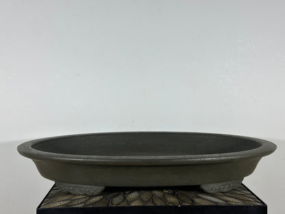 Preowned Japanese Tokoname Oval Shallow Bonsai Pot Senkouen - 22.25" By 15.75"