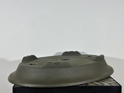 Preowned Japanese Tokoname Oval Shallow Bonsai Pot Senkouen - 22.25" By 15.75"