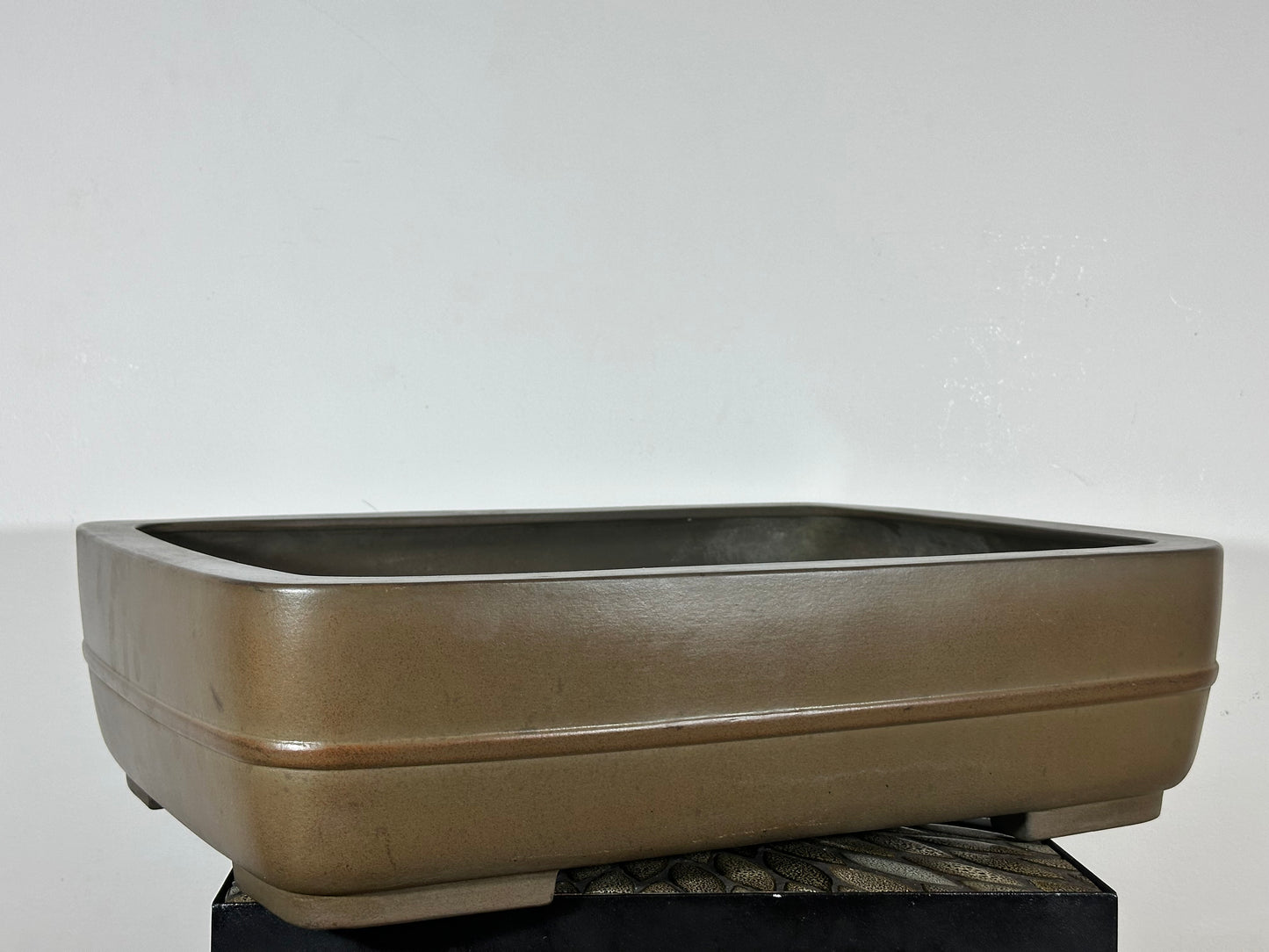 Preowned Japanese Tokoname Rectangular Bonsai Pot has Eiraku - 22.25” By 16.5”