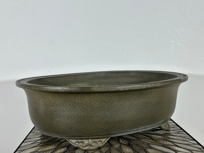 Preowned Japanese Tokoname Deep Oval Bonsai Pot has Stamp - 18” By 14.75”