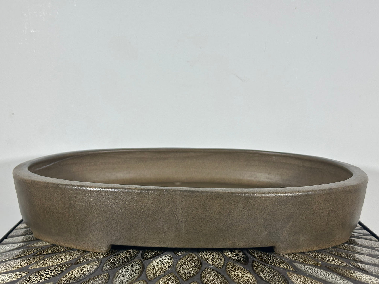 Preowned Japanese Tokoname Oval Bonsai Pot with Stamps - 16.25” By 11.5