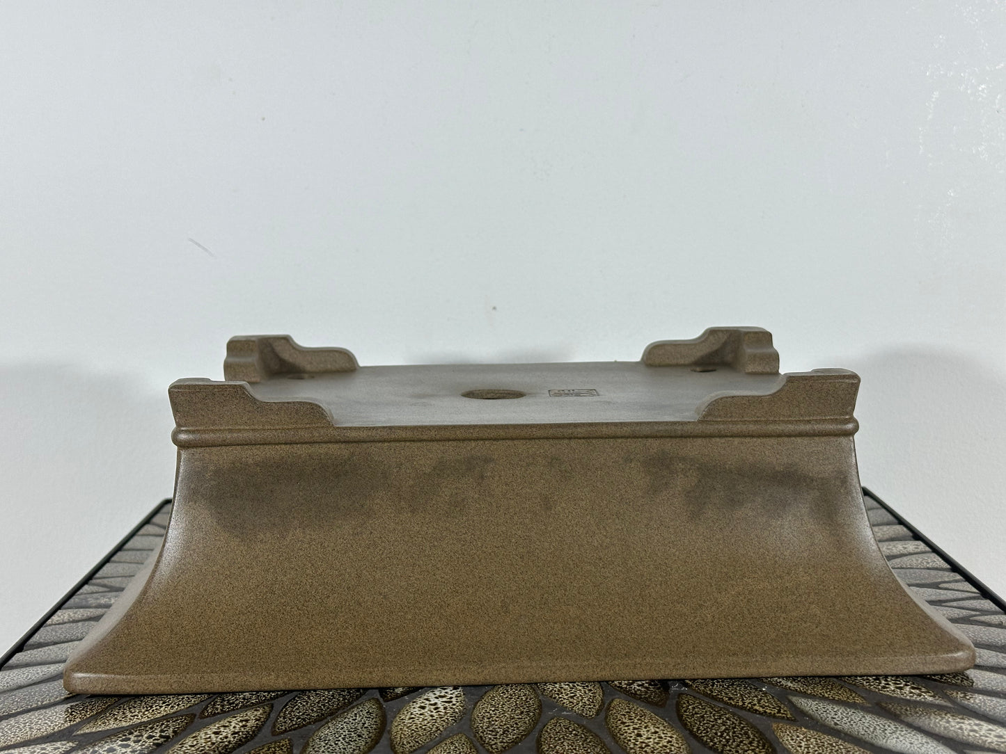 Preowned Japanese Tokoname Deep Rectangular Bonsai Pot has Keizan - 13” By 9.75”