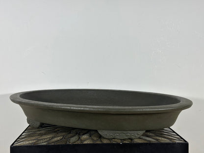 Preowned Japanese Tokoname Oval Shallow Bonsai Pot Senkouen - 22.25" By 15.75"