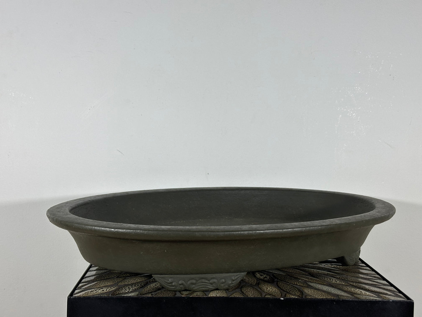 Preowned Japanese Tokoname Oval Shallow Bonsai Pot Senkouen - 22.25" By 15.75"