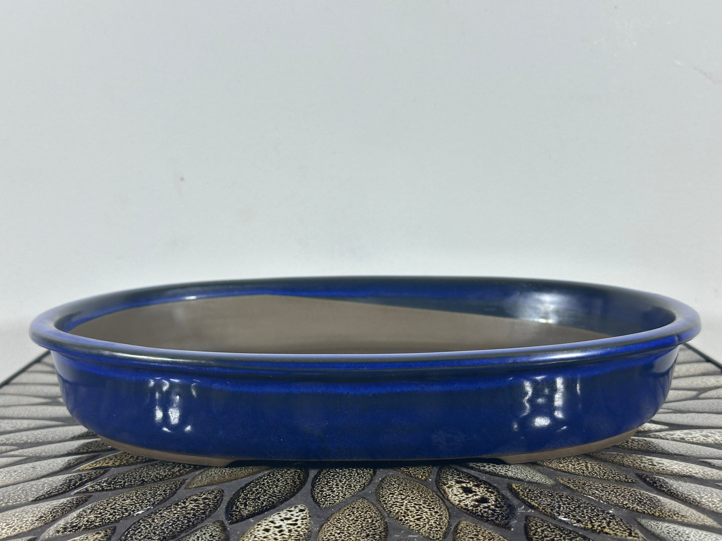 Preowned Japanese Oval Bonsai Pot has patina - 12.5” By 9”