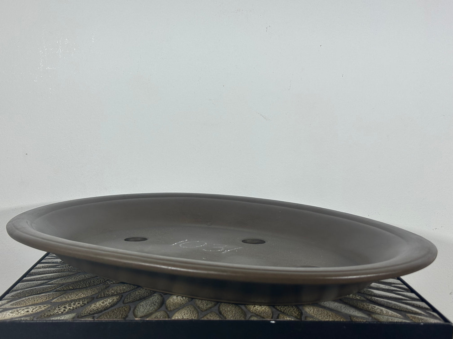 Preowned Japanese Tokoname Shallow Oval Bonsai Pot Seto - 20” By 15.5”